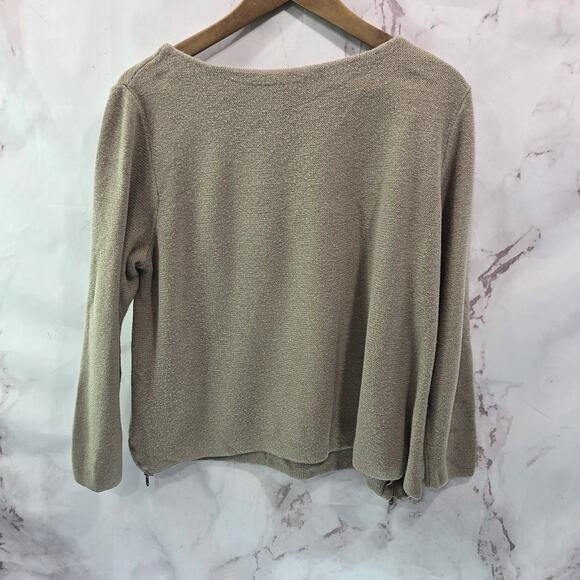 J Jill Sweater Womens Large P Petite Tan Brown Boat Neck Zip Side Cotton - Picture 5 of 11